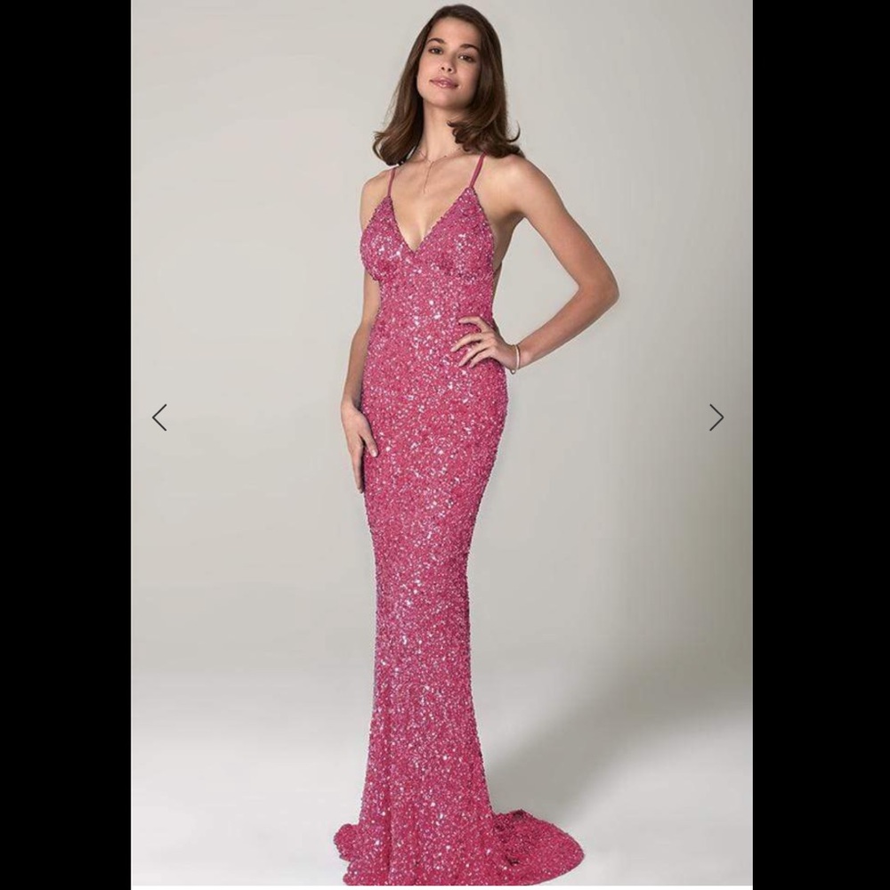 Scala Pink Sequin Fitted Evening Gown